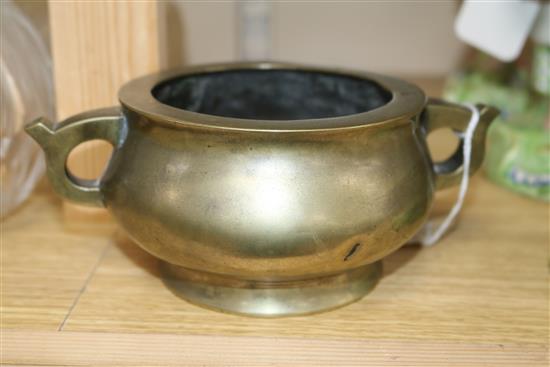 A Chinese bronze censer length 17.5cm